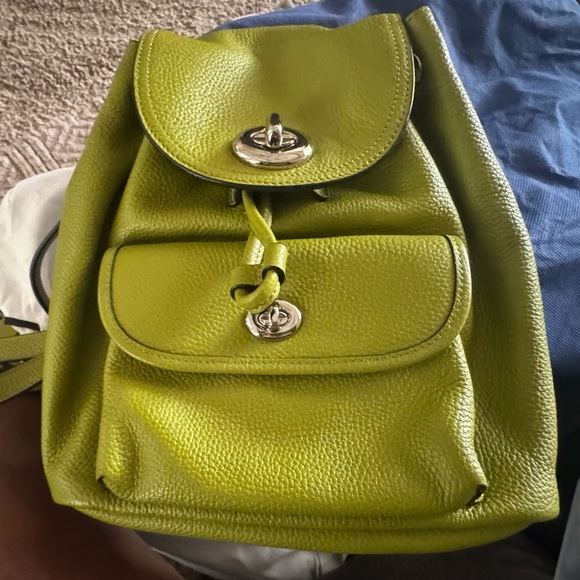 Lime Green Leather Backpack - Picture 1 of 3